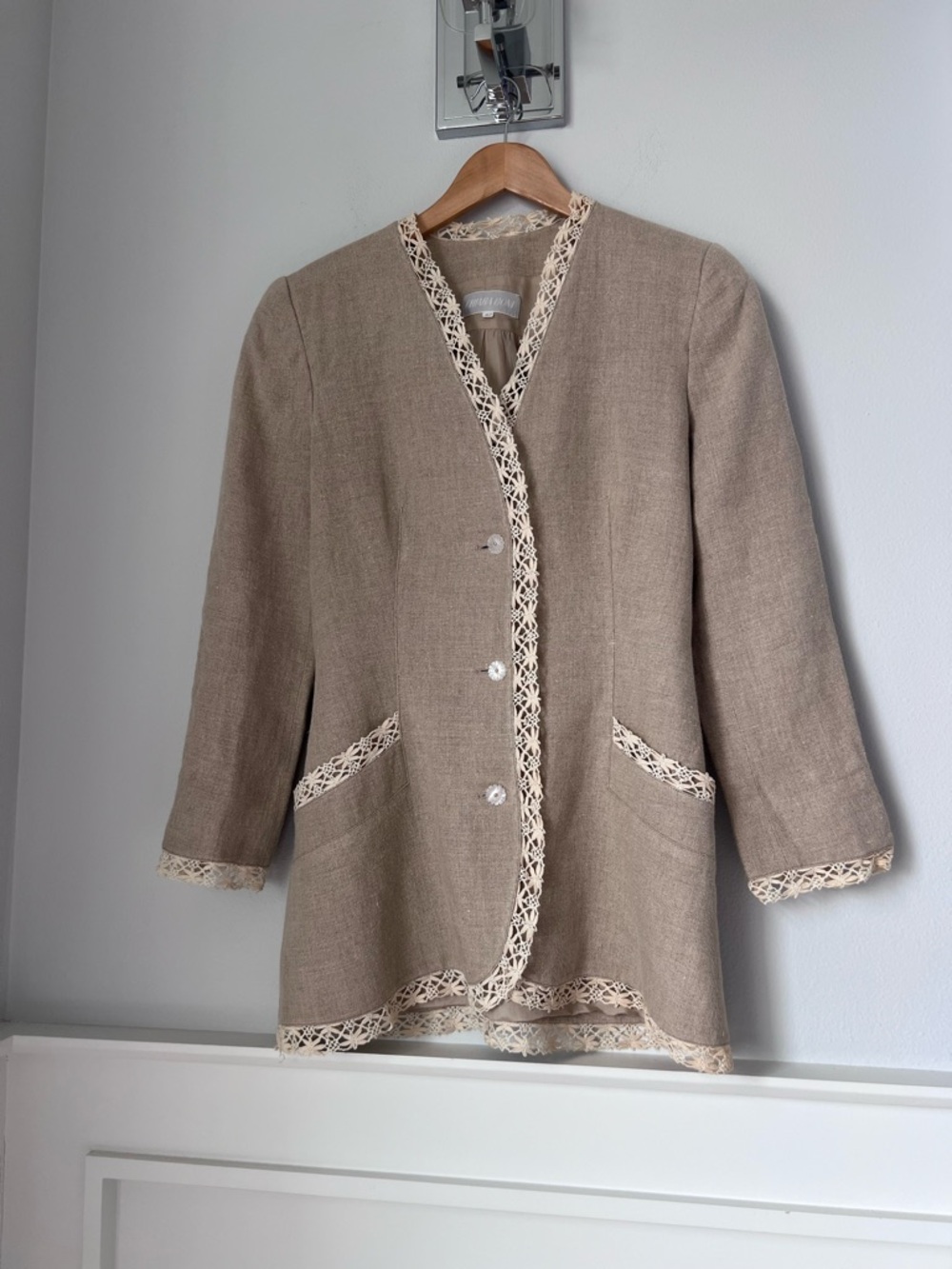 Chiara Boni Beige Jacket with Cream Crochet Trim